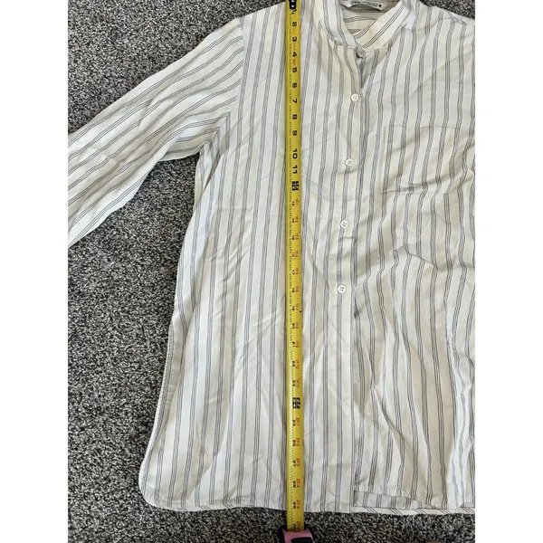 Zara Tan striped button-up long sleeve shirt M - Image 4