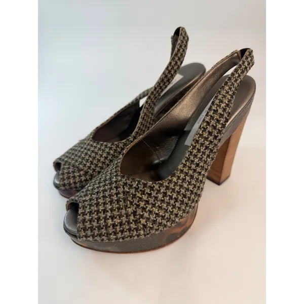 Olivia Rose Tal New York Houndstooth Leopard Platform Slingback Heels Size 37 - Image 2