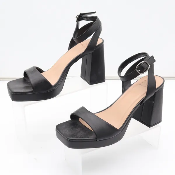 A New Day Black Platform Block Heel Sandals Square Toe Ankle Strap Womens Size 9 - Image 2