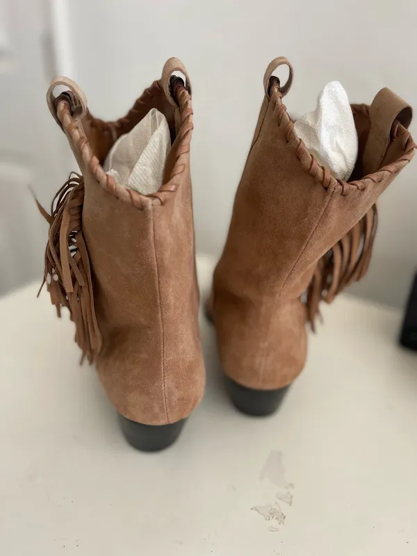 Schutz Alexxa Fringe Pointy Suede Ankle Cowgirl Boots - Image 5