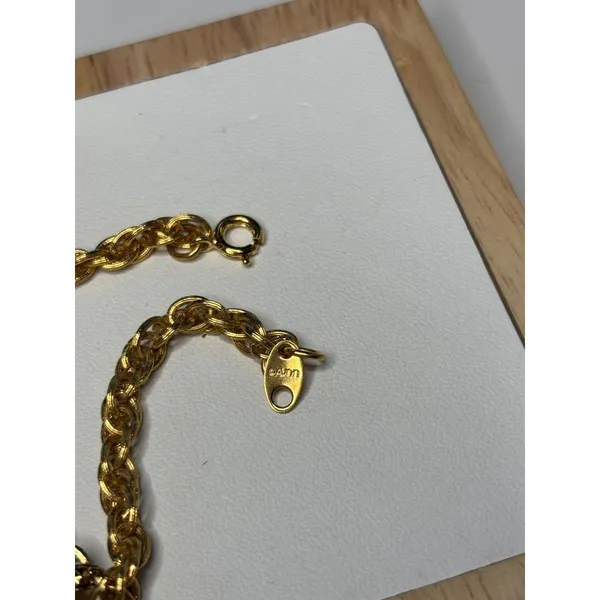 AVON Gold-Tone Rope Chain Bracelet W/ Rhinestone & Intricate Centerpiece Design - Image 11