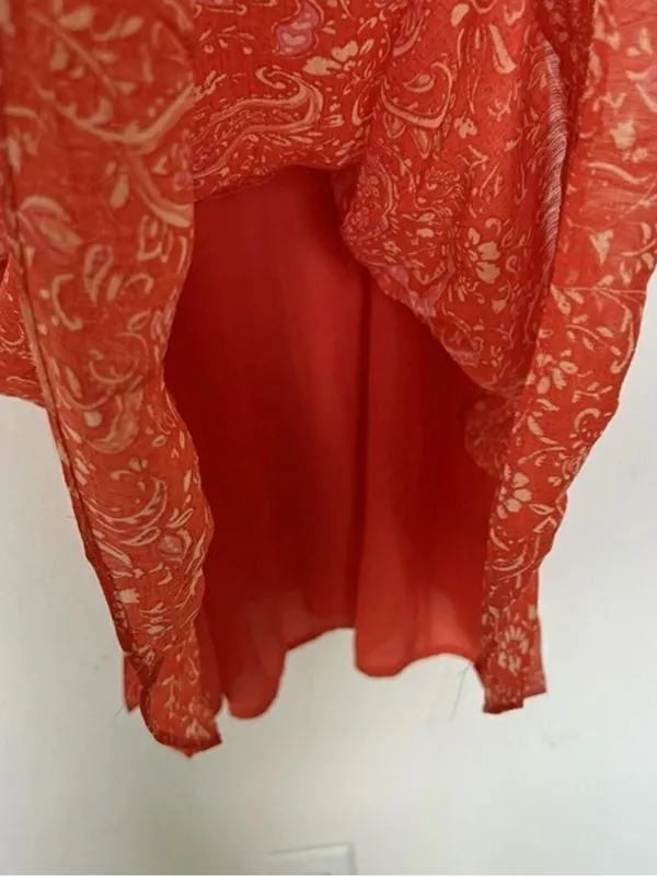 NEW Anthropologie Paisley tiered Mini Dress Sleeveless XSMALL Orange pink - Image 6