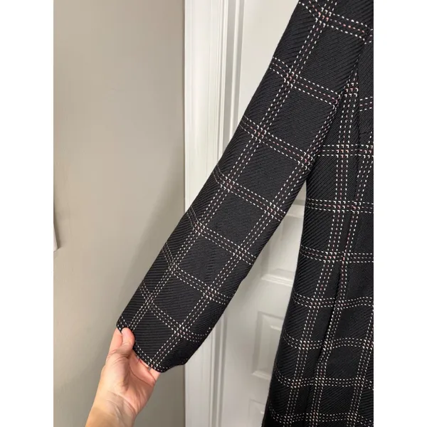 Ann Taylor LOFT Black White Plaid Wool Coat‎ Size 12 Preppy Minimalist - Image 3