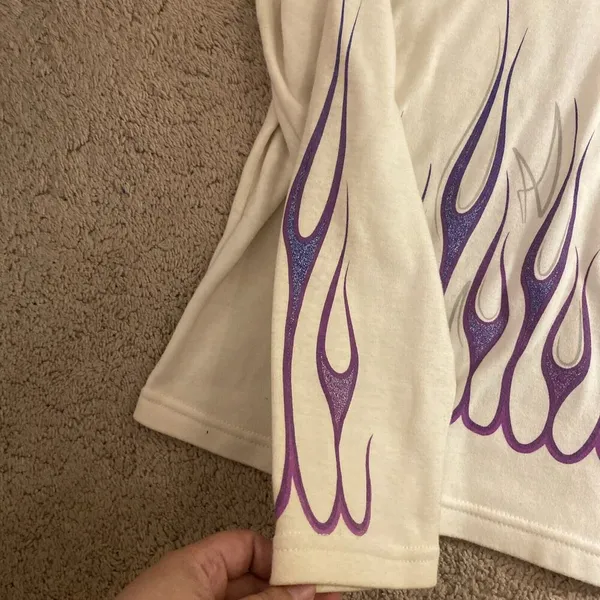 Harley Davidson Purple Glitter Flame Top Long Sleeve XL - Image 6