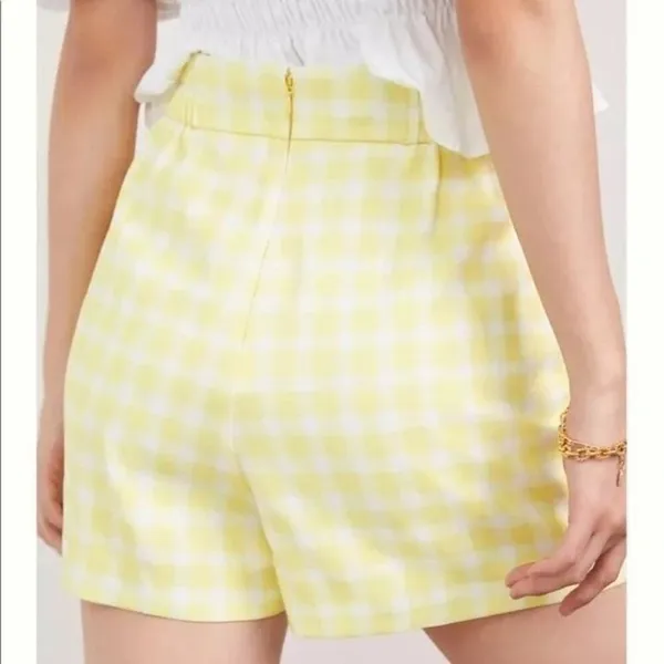 Anthropologie Hutch Yellow Gingham Pleated High Rise Preppy Dressy Shorts 2 - Image 2