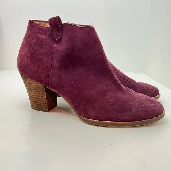 Madewell The Billie Booties in Suede burgundy stacked heel comfort autumn 9.5 - Image 3