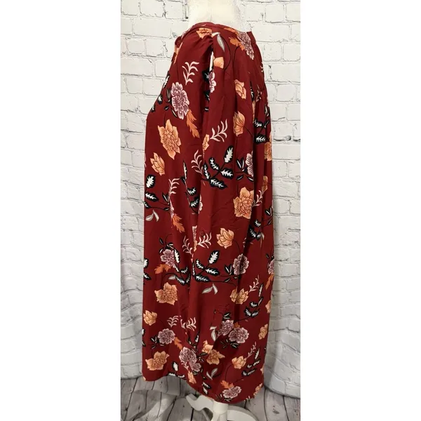 Ann Taylor LOFT Floral Long Sleeve Red Dress Size Large - Image 3