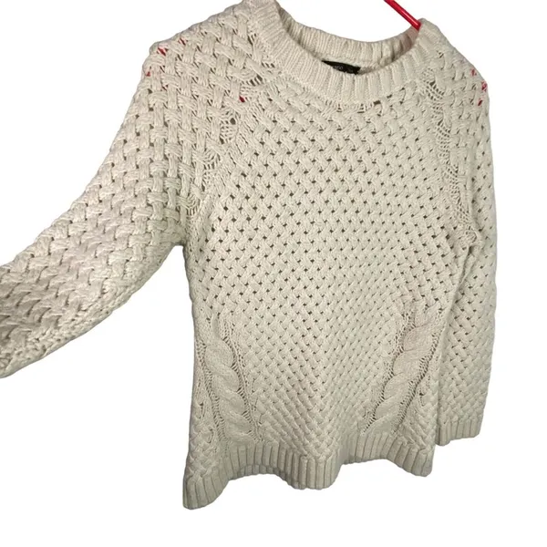 Mango MNG Suit Open Cable Knit Aran‎ Beige fisherman Sweater Size S - Image 4