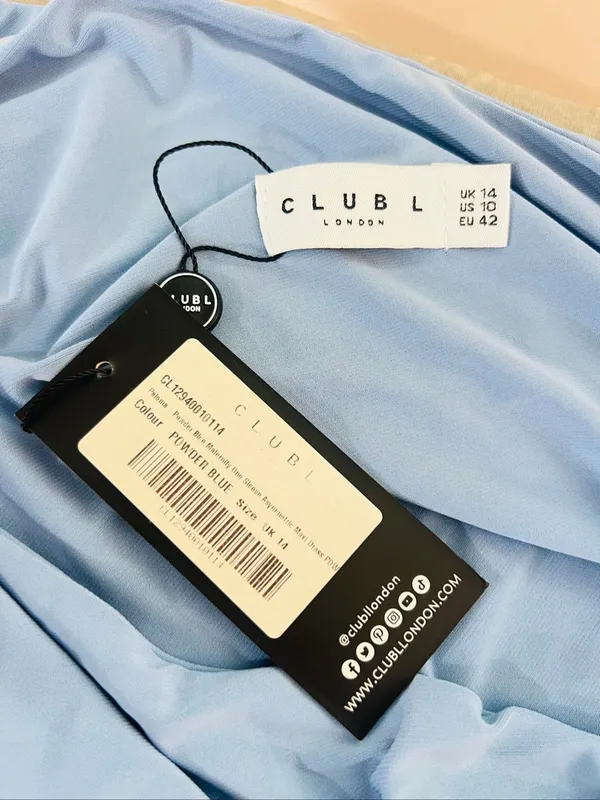 Club L NWT Powder Blue Paloma Maternity One Sleeve Asymmetric Maxi Dress Size 10 - Image 9