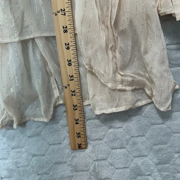 Maeve Anthropologie Ruffle Tunic Blouse Top Size 6‎ Beige Metallic Stripes NEW - Image 8