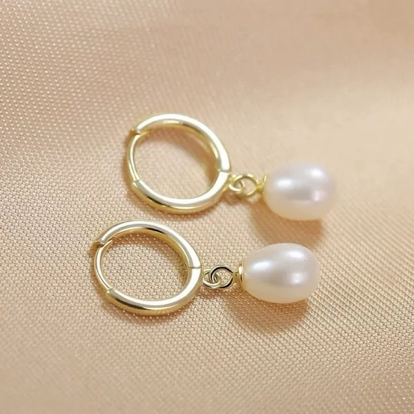 White Pearl Dangle Drop Earrings for Women - Image 2