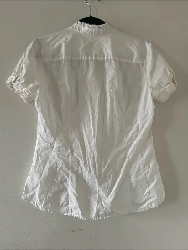 Vintage J Crew White 100% Cotton Ruffle Button Up Top 8 Preppy Cottage Poet - Image 7