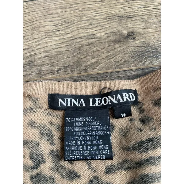 Womens Nina Leonard cheetah print vintage lambswool angora v neck sweater SZ 1+‎ - Image 3