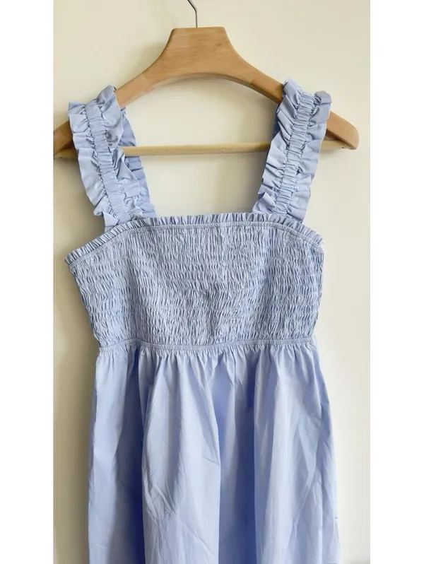 Love, Bonito Periwinkle Blue Smocked Midi Dress Ruffle Straps Cotton L NWT - Image 3