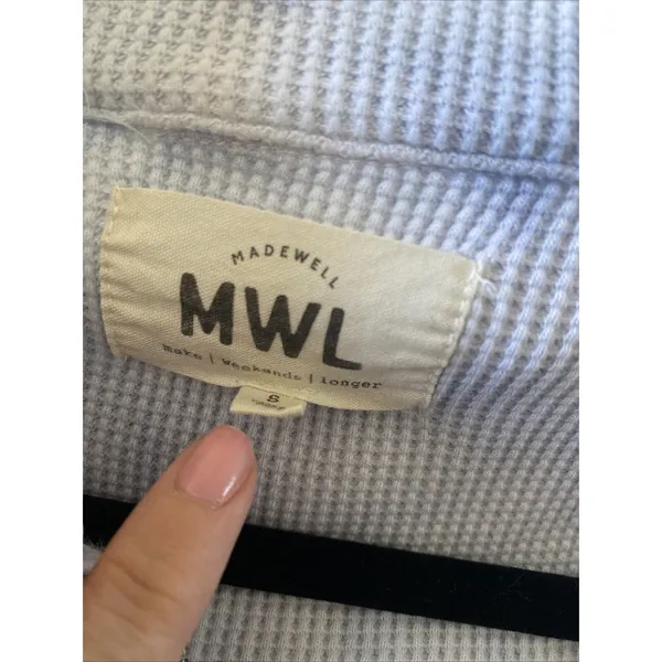 Madewell MWL Quarter Zip Pullover Womens Size S Blue Tie Dye Waffle Sweatshirt - Image 6