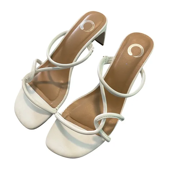 Journee Collection Strappy Heeled Sandals Women 7 White Minimalist Block Heel - Image 2