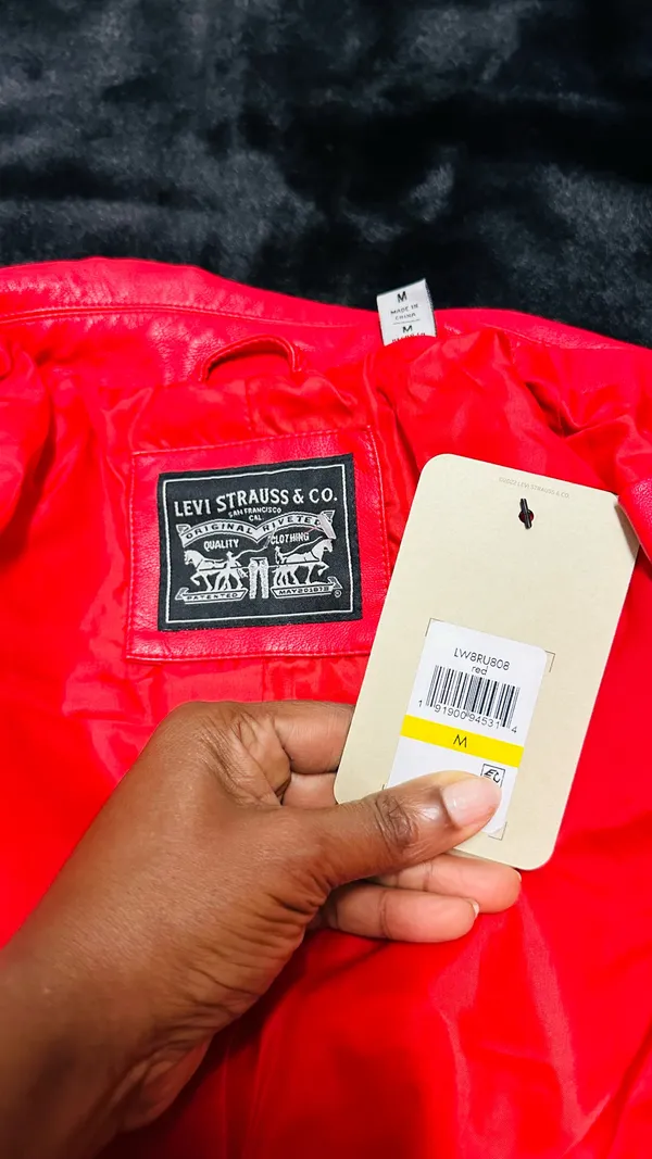 LEVI’s STRAUSS & CO Red Faux Leather Bomber Jacket - Image 17