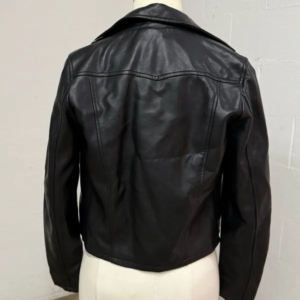 Stradivarius Genuine Leather Moto Biker Jacket Black Size S - Image 4