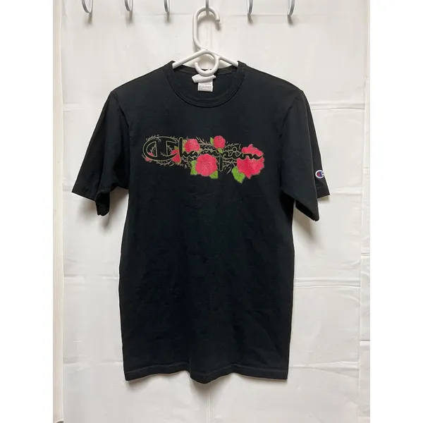 Champion Womens Small Black Graphic T-Shirt Rose Floral Logo Crew Neck‎ Tee - Image 2
