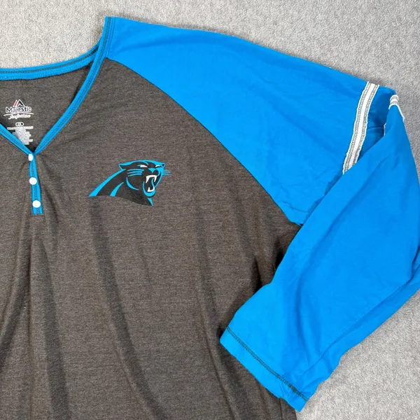 Carolina Panthers Majestic Raglan Tee Shirt Women's 2X Blue Gray NFL Long Sleeve - Image 3