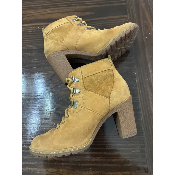 Timberland Women's Heeled Boots Size 8.5 Nubuck Wheat Combat Boot - Image 7