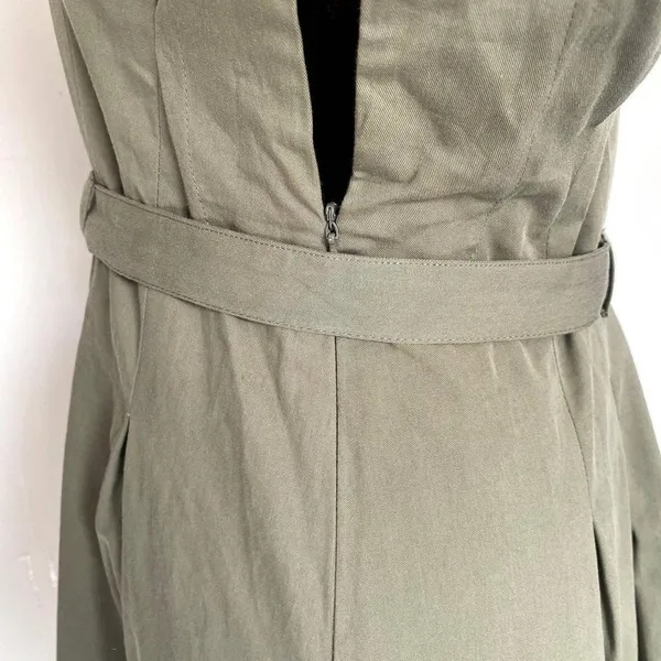 Zara‎ ZW Collection Belted Mini Dress Structured Khaki Green Utility Safari XL - Image 4