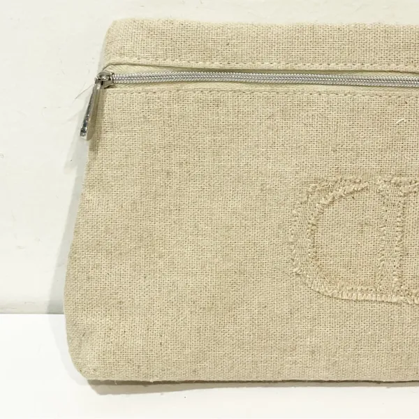 Christian Dior Beige Canvas Cosmetic Bag CD logo Full Zip‎ - Image 2