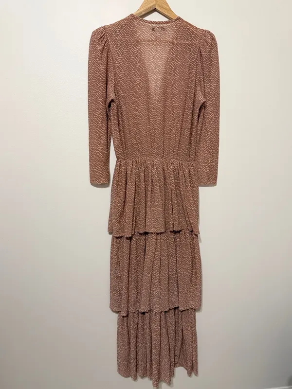 SABINA MUSAYEV Carry Tiered Polka Dot Maxi Dress Size Small Neutral Mauve - Image 6