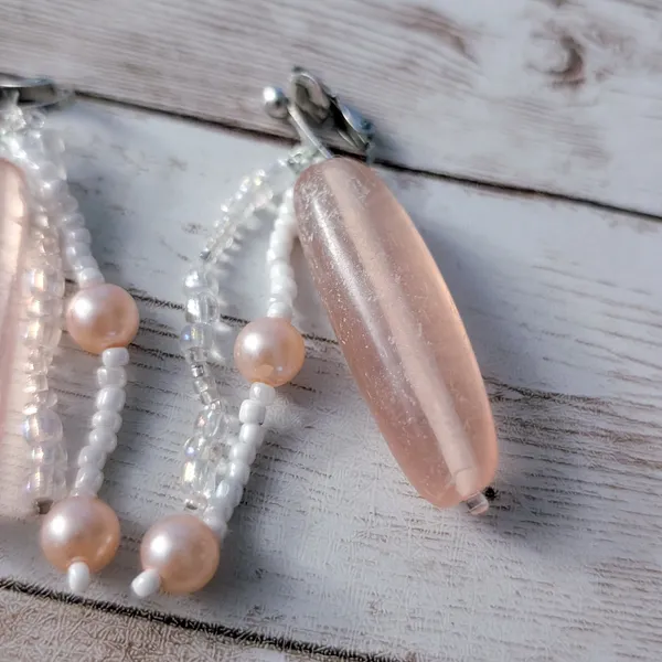 Vintage Clip On Earrings Peachy Pink Dangle - Fair Condition - Image 3