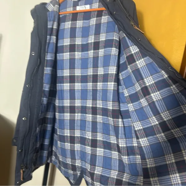 Columbia Women's Canyon Cross Jacket Parka Coat Blue Plaid‎ Hood Size Large - Image 4