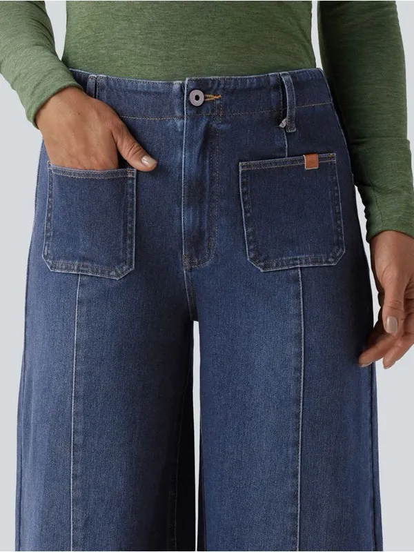 NEW Halara Flex High Waisted Pockets Washed Casual Wide Leg Jeans Size M - Image 9