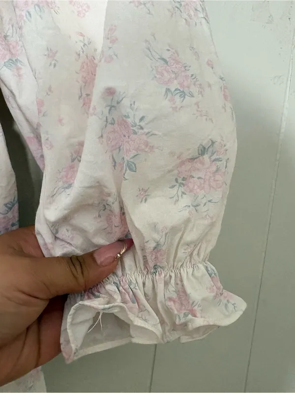 Mabel Floral Puff Sleeve Square Neck Mini Dress White Pink Cottagecore S - Image 4