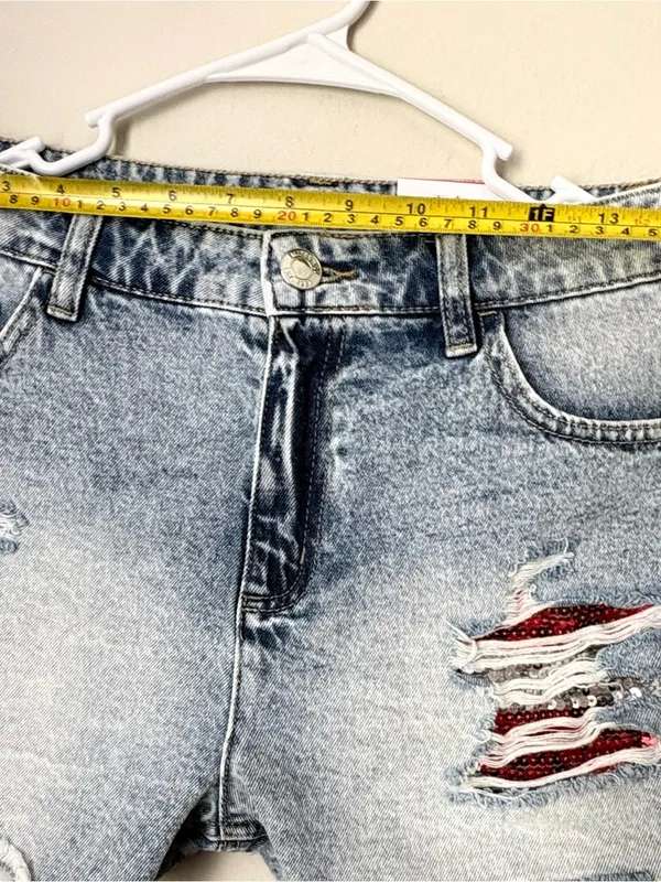 Limited Too Girls Size 16 Light Wash Distressed Sequin Denim Shorts NWT - Image 7