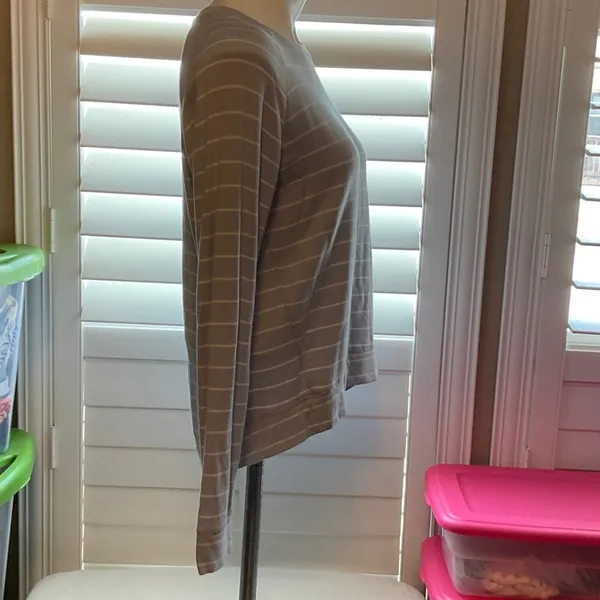 Altar'd State Beige and White Striped Long Sleeve Tee - Image 2