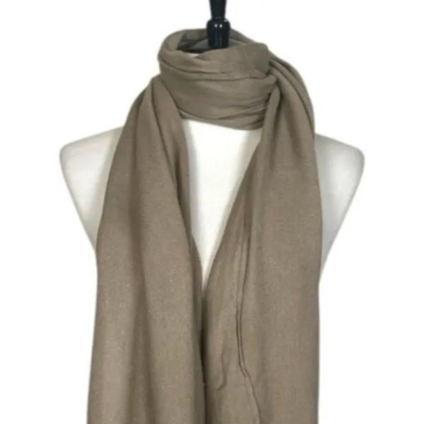 Women’s Bundle 3 Oblong Scarfs Solid Neutral Color Fringe Tan Orange Brown Tan - Image 8