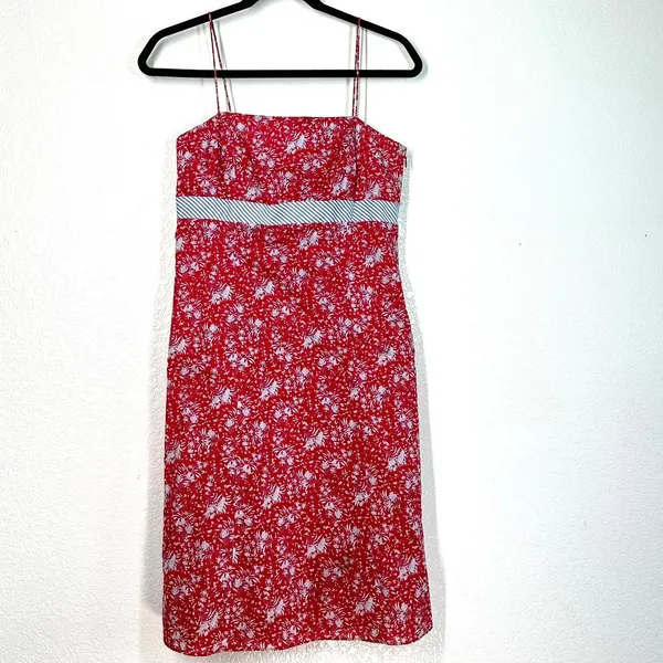 2/S red floral spaghetti-strap dress sundress mini vintage 90's Ann Taylor - Image 3