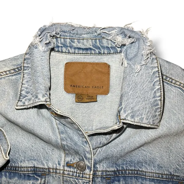 American Eagle‎ Denim Jacket Sz Small Trucker Type III 3 Ripped Distressing Long - Image 6