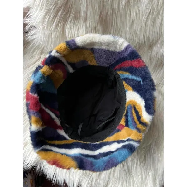 Vibrant Multi-Color Faux Fur Bucket Hat - Image 5