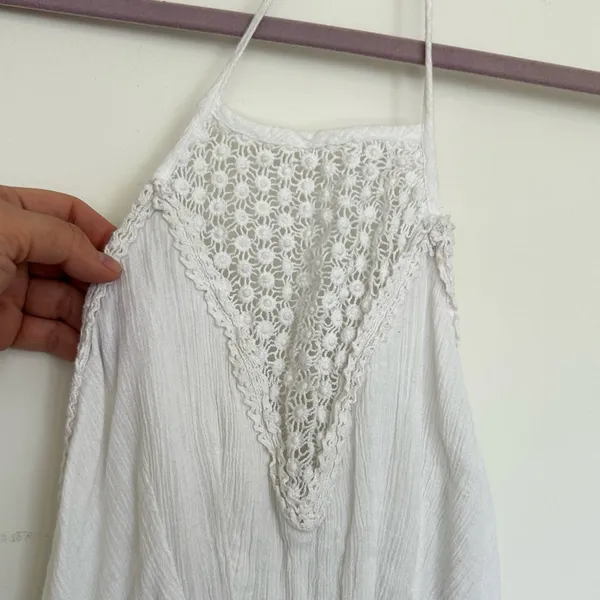 Anthropologie Raga Dress Maxi White Crochet‎ Halter Empire Boho Swim Coverup S - Image 3