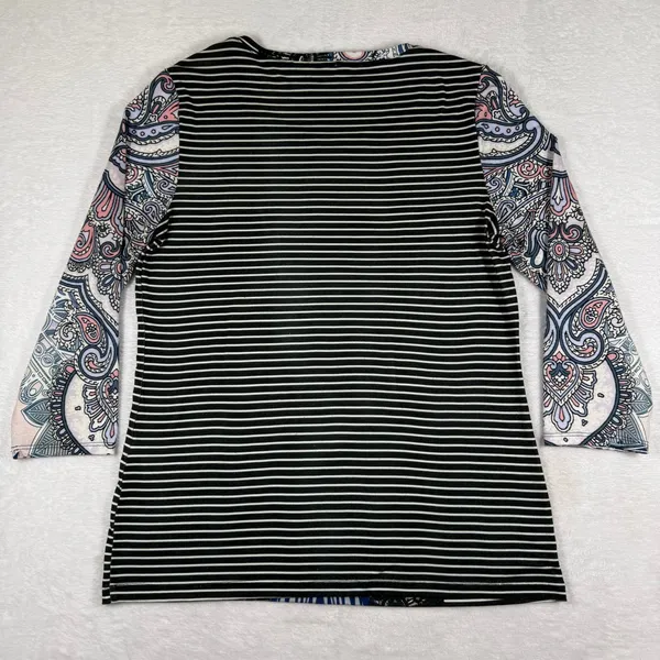Zenergy by Chico's Womens Paisley Striped Lace Trim‎ 3/4 Sleeve Top Size 0 S - Image 9