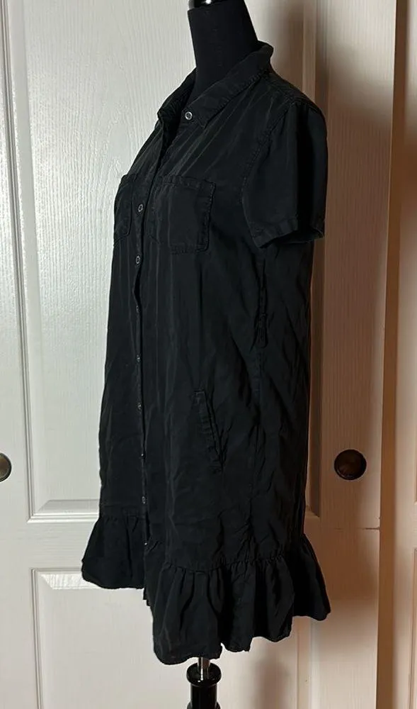 Velvet Heart Black Button Up Collared Ruffle Hem Dress - Image 2