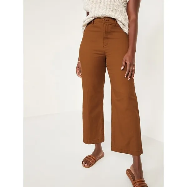 Old Navy Camel Tan Extra High Rise Cropped Wide Leg Comfy Pants Size 8 - Image 14