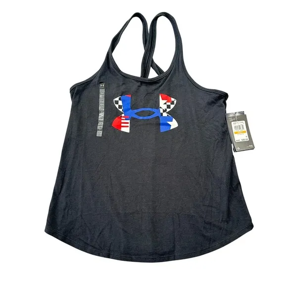 Under Armour Patriotic Flag Freedom Tank Top Black Red‎ White Blue Logo Gym Run - Image 2