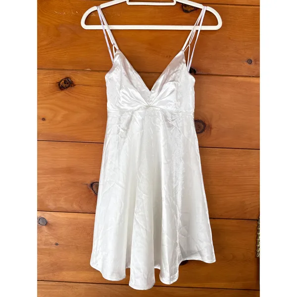NWT Lulus Happily Yours Ivory Satin Skater Mini Dress Party Cocktail LWD Size S - Image 2