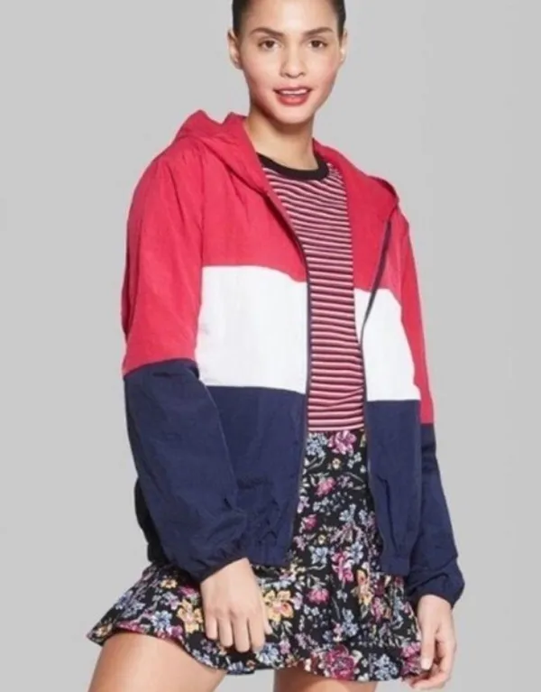 jacket lined windbreaker 2x pink blue & white‎ gently worn colorblock - Image 2