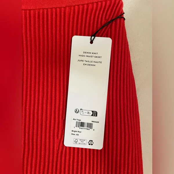 ALO Yoga NWT Denim Knit High Waist Skirt Bright Red Size XS - Image 11