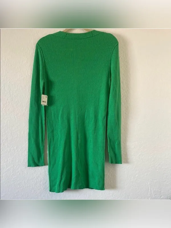NWT Free People Green Ribbed Knit Button-Down Cardigan Mini Dress Size Large - Image 3