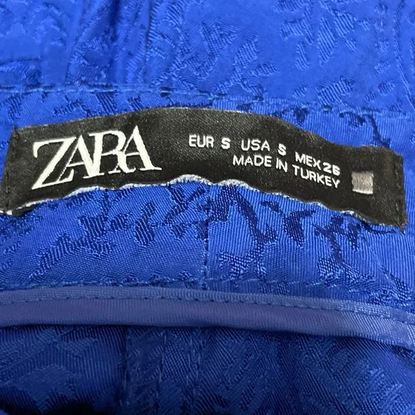 Zara Women's Blue Jacquard Floral High Rise Wide Leg Baggy Trousers Pants Size S - Image 4