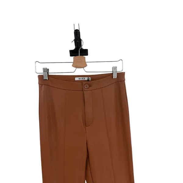 NA-KD Cognac Brown‎ Flared PU Faux Leather Pants High Rise NWT EU 36 US 6 - Image 2