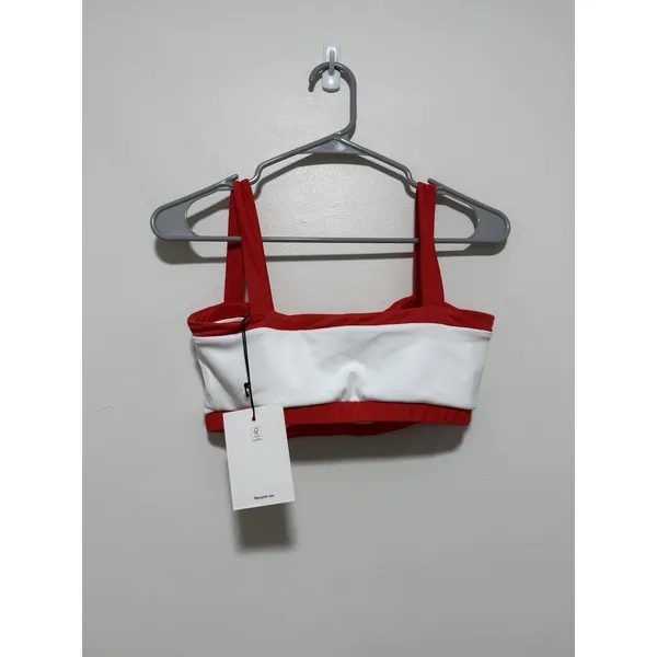 Reformation NWT Adelina Ecomove White Sports Bra Red Trim Size Medium - Image 5